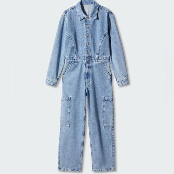 Mango Denim Jumpsuit With Cargo Pockets - Picture 7 of 10